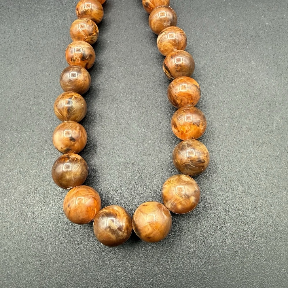 Vintage West Germany Brown Acrylic Beaded Necklace Faceted Graduated 15"